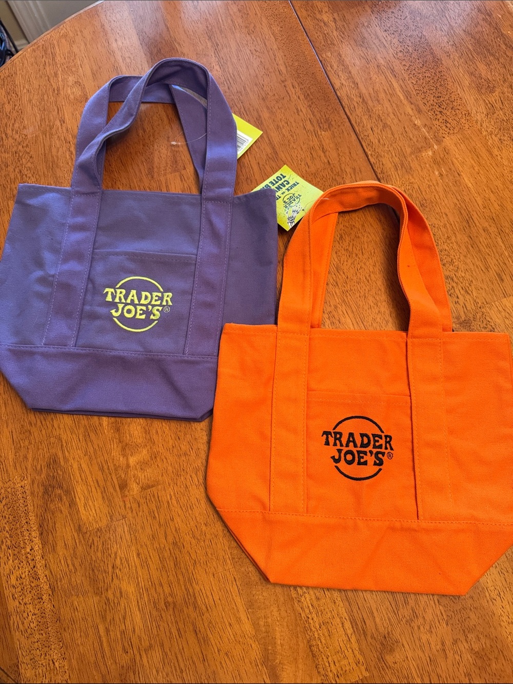 Trader Joe's Purple & Orange Mini Tote Bag Duo
